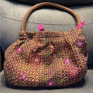 J.Jill Limited Edition Embroidered Floral Wool Olive & Pink Bag No. 6